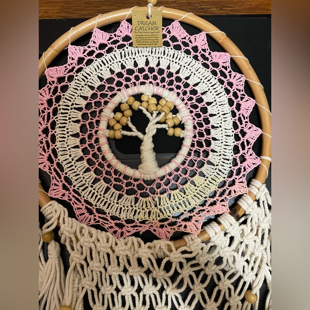 Pink and Cream Dreamcatcher with Tree Design - Picture 2 of 4